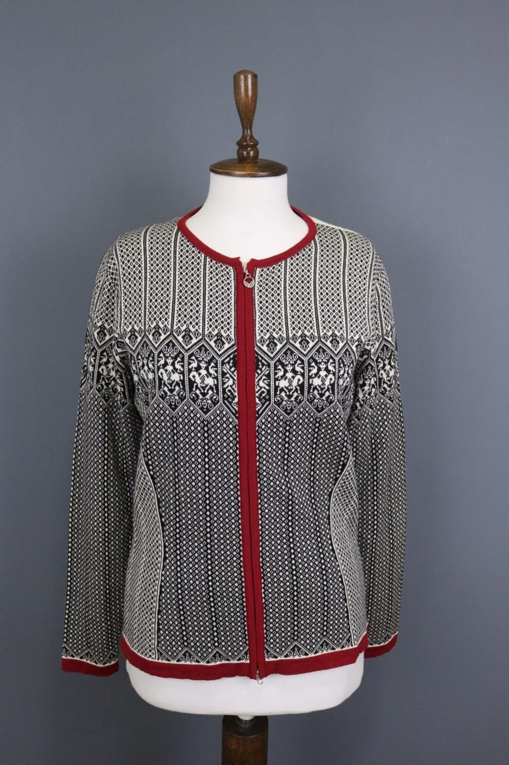 DALE OF NORWAY Multi 100% Wool Fair Isle Knit Crew Neck Full Zip Sweater – Size L