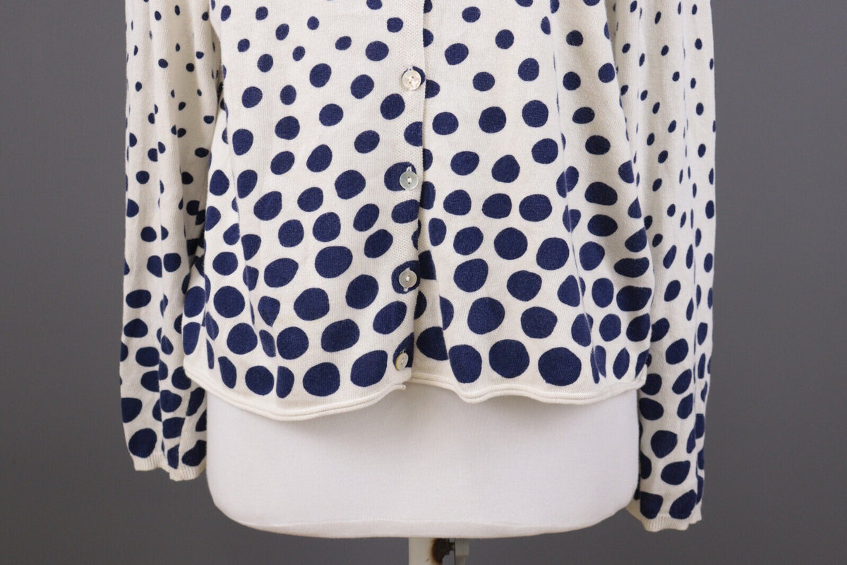 Gudrun Sjoden White Polka Dot Long Sleeve Knit Cardigan Sweater – Size L