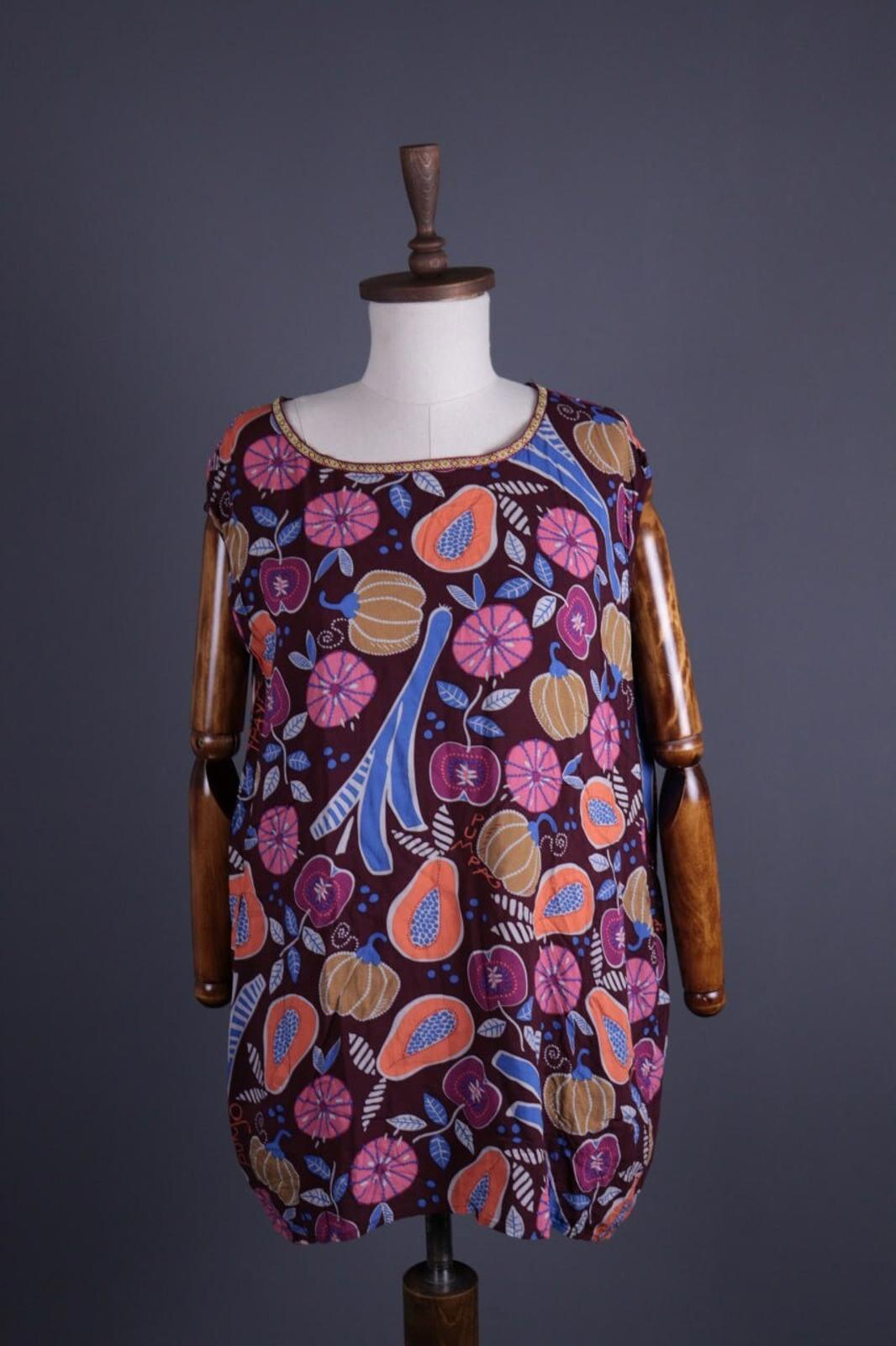 GUDRUN SJODEN Multicolor Fruits Print Sleeveless Blouson Dress – Size M