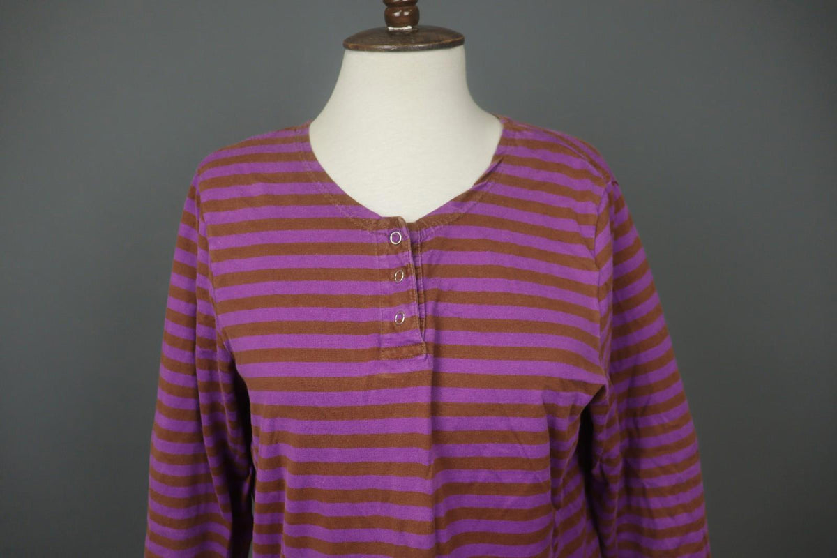 GUDRUN SJÖDEN Purple Brown Striped 100% Cotton Casual Long Sleeve Pullover Tunic