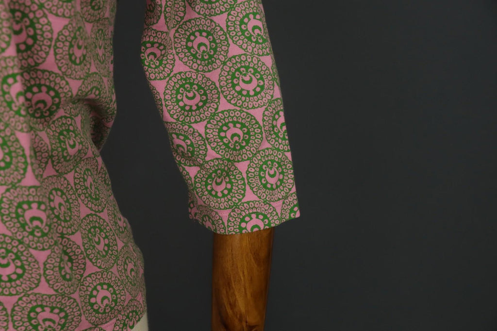 MARIMEKKO Pink Green Geometric Cotton Round Neck Long Sleeve Blouse Top – Size M