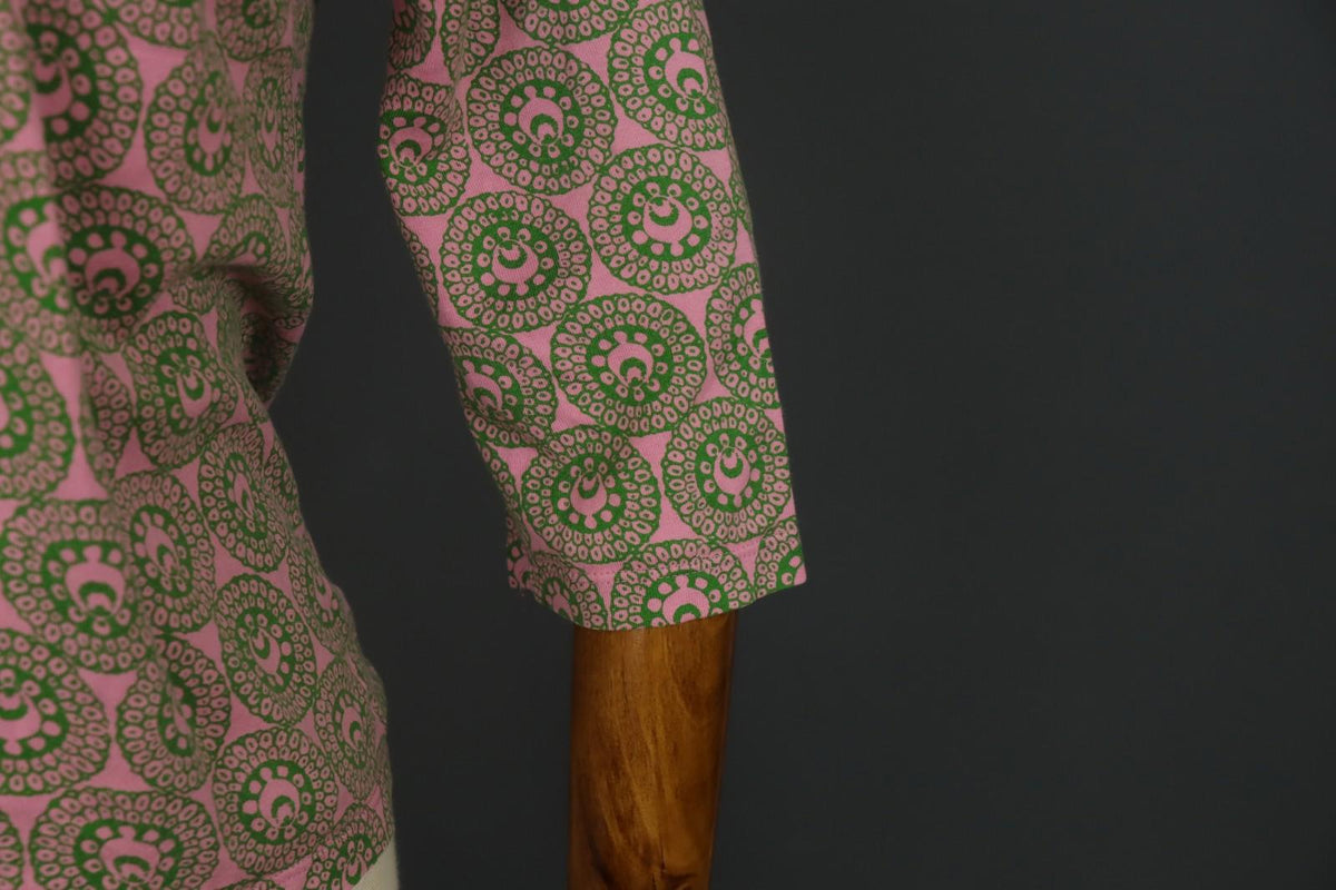 MARIMEKKO Pink Green Geometric Cotton Round Neck Long Sleeve Blouse Top – Size M