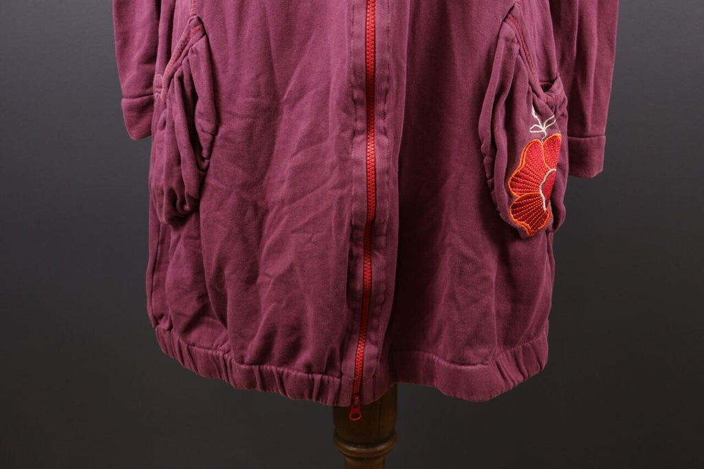 Deerberg Burgundy Floral Embroidered High Neck Full Zip Sweater – Size L