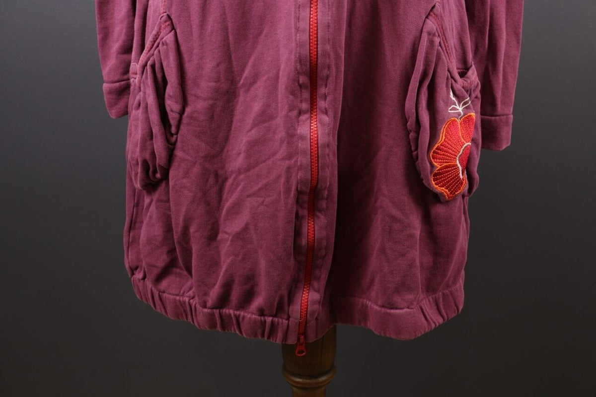 Deerberg Burgundy Floral Embroidered High Neck Full Zip Sweater – Size L