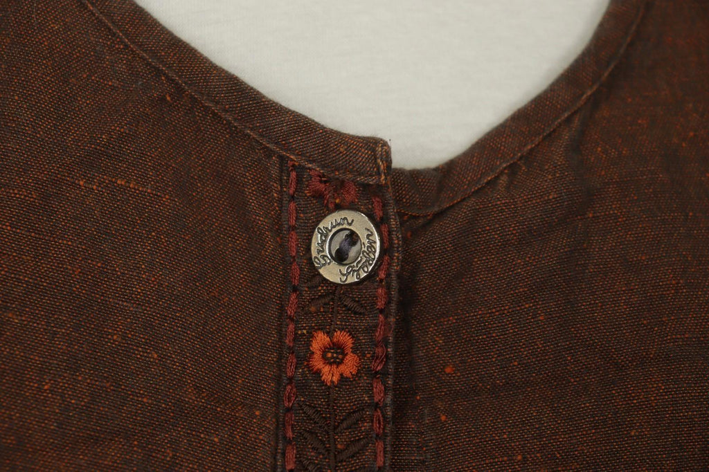 GUDRUN SJÖDEN Brown Lagenlook Linen Long Sleeve Button Front Shirt Dress – Size S