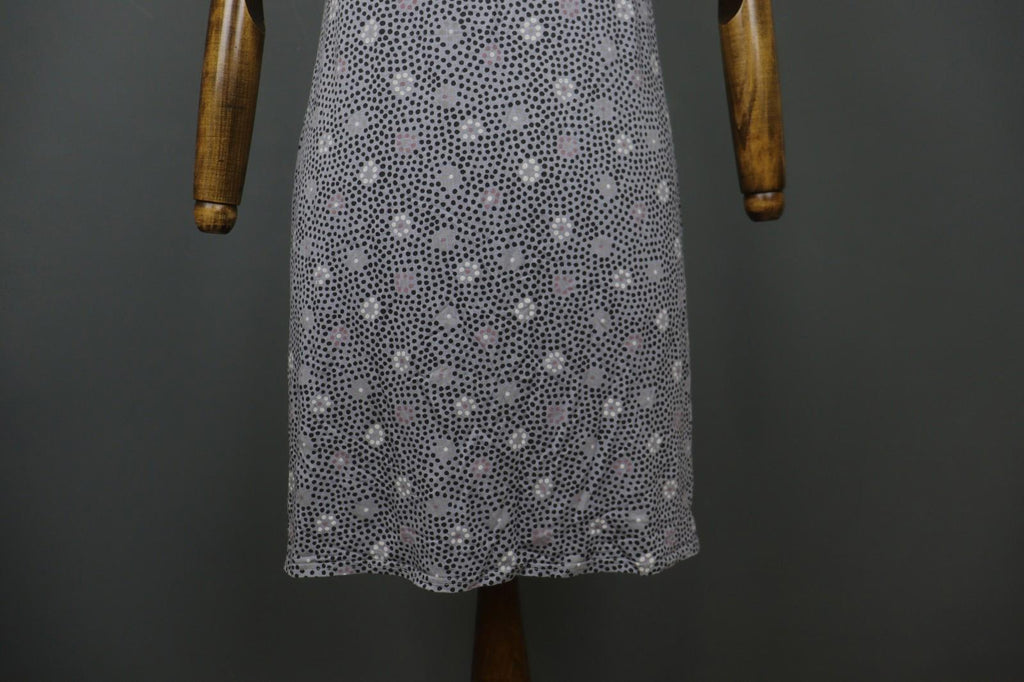 GUDRUN SJODEN Gray Modal Floral Polka Dot Sleeveless Round Neck Tank Dress Sz L