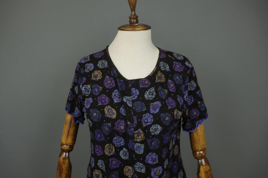 GUDRUN SJODEN Multi Floral Short Sleeve Round Neck Pullover T-Shirt Top – Size M