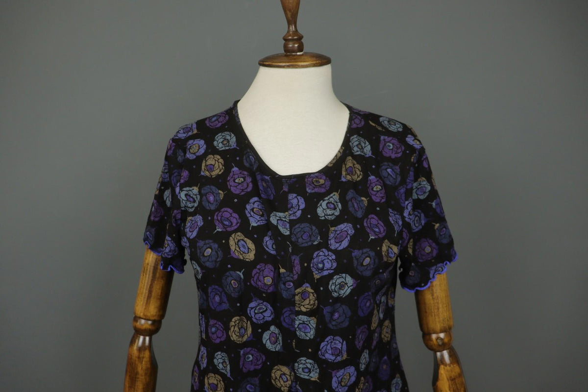 GUDRUN SJODEN Multi Floral Short Sleeve Round Neck Pullover T-Shirt Top – Size M