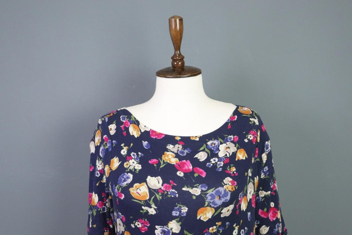 RALPH LAUREN BLACK LABEL Blue Floral 3/4 Sleeve Stretch Blouse Top – Size S