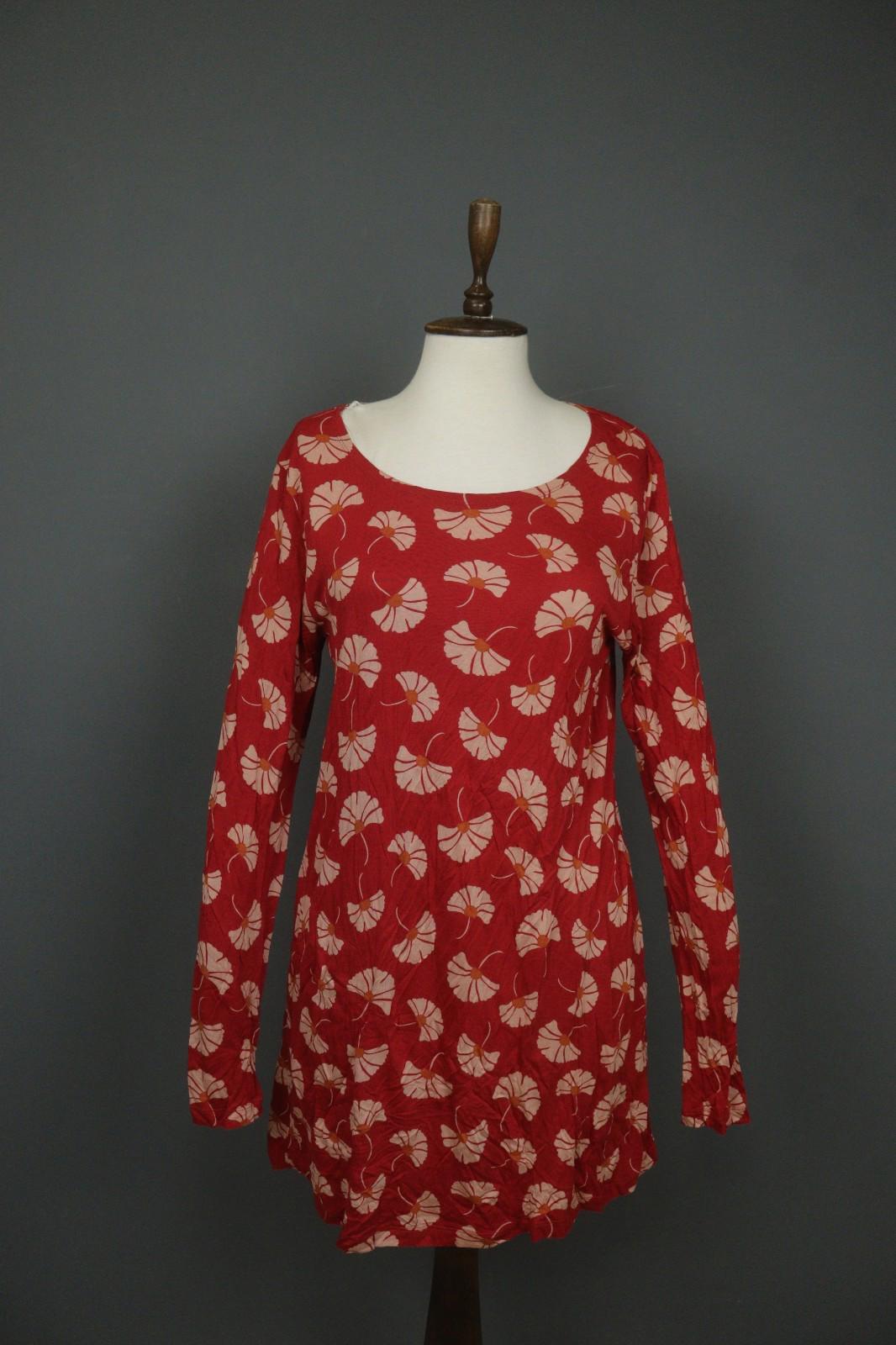 GUDRUN SJODEN Red Tan Floral 100% Modal Classic Long Sleeve Sheath Dress – Size M