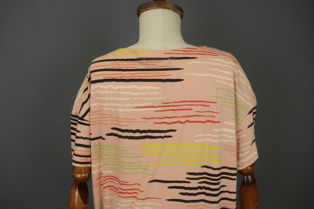 GUDRUN SJODEN Multi Striped Cotton Short Sleeve V-Neck Pullover Blouse Top Sz L