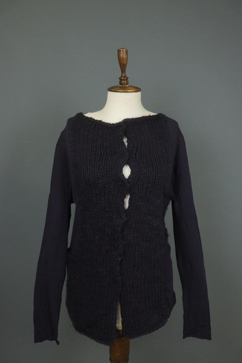 RUNDHOLZ Cardigan Navy Acrylic Knitted Regular Fit Long Sleeve Boat Neck Sz M