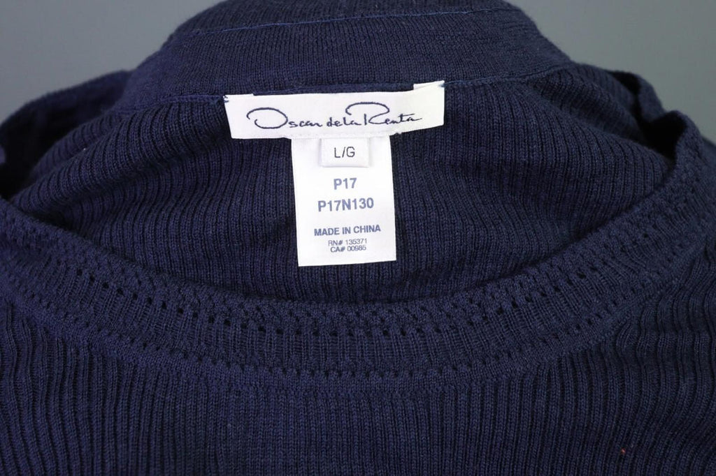 Oscan De La Renta Blue 3/4 Sleeve Ribbed Wool Cropped Sweater – Size L