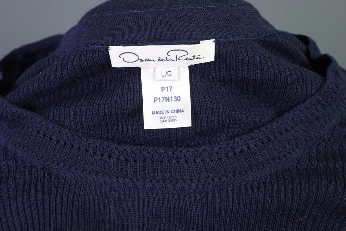 Oscan De La Renta Blue 3/4 Sleeve Ribbed Wool Cropped Sweater – Size L