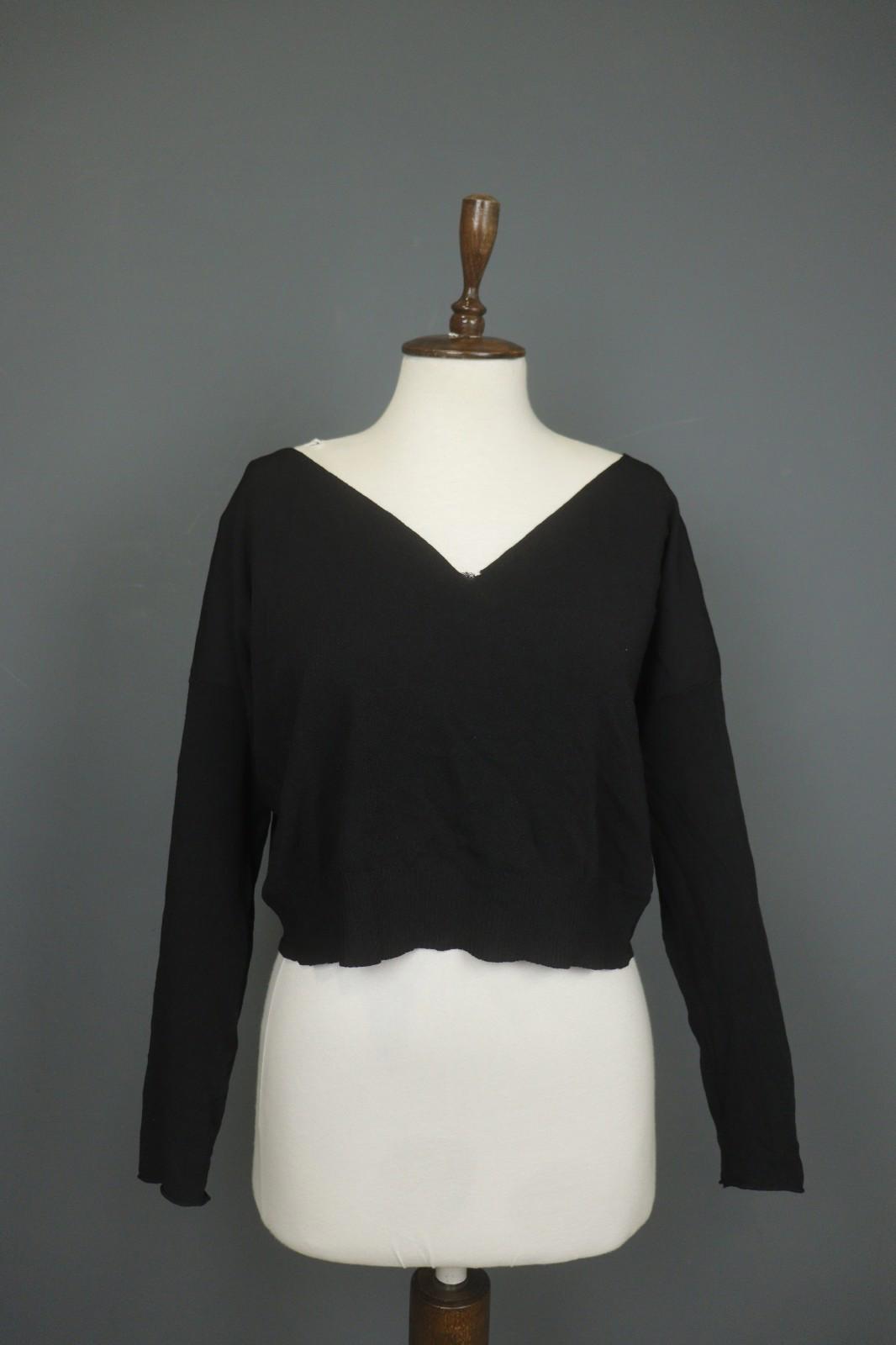 SARAH PACINI Black & White Viscose Long Sleeve V-Neck Pullover Sweater – Size One
