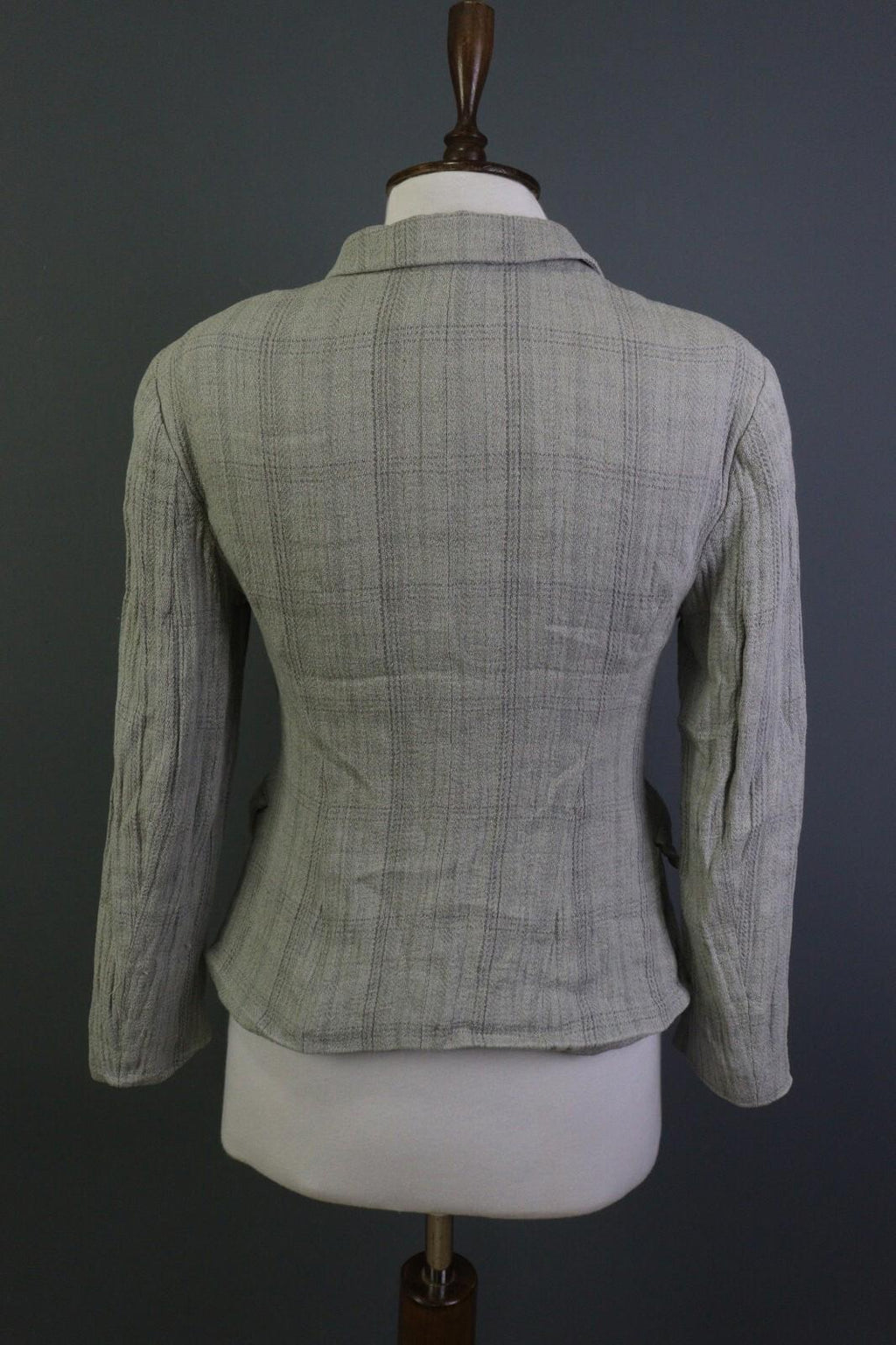 JIL SANDER Gray Plaid 100% Linen Three Button Blazer Jacket – Size 38
