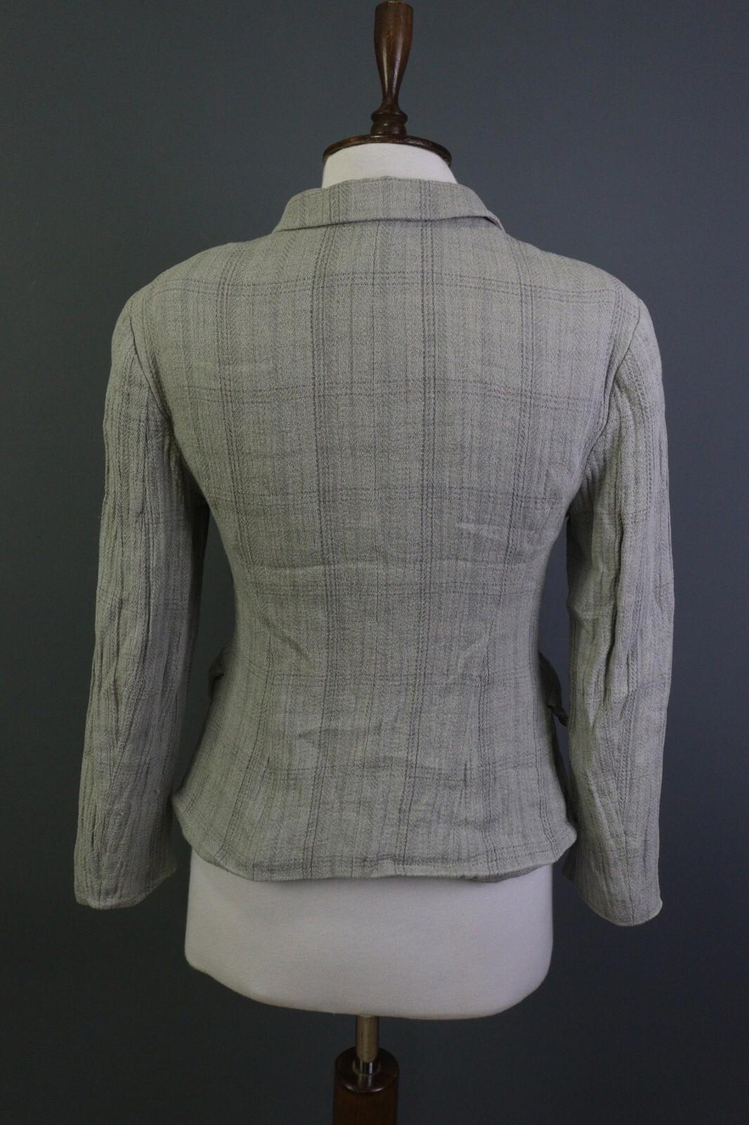 JIL SANDER Gray Plaid 100% Linen Three Button Blazer Jacket – Size 38