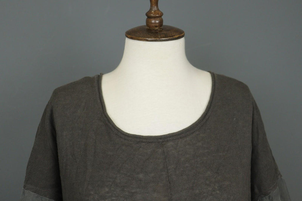 GUDRUN SJODEN Gray Linen Blend Round Neck Asymmetrical Hem Sweater Dress – Size XL