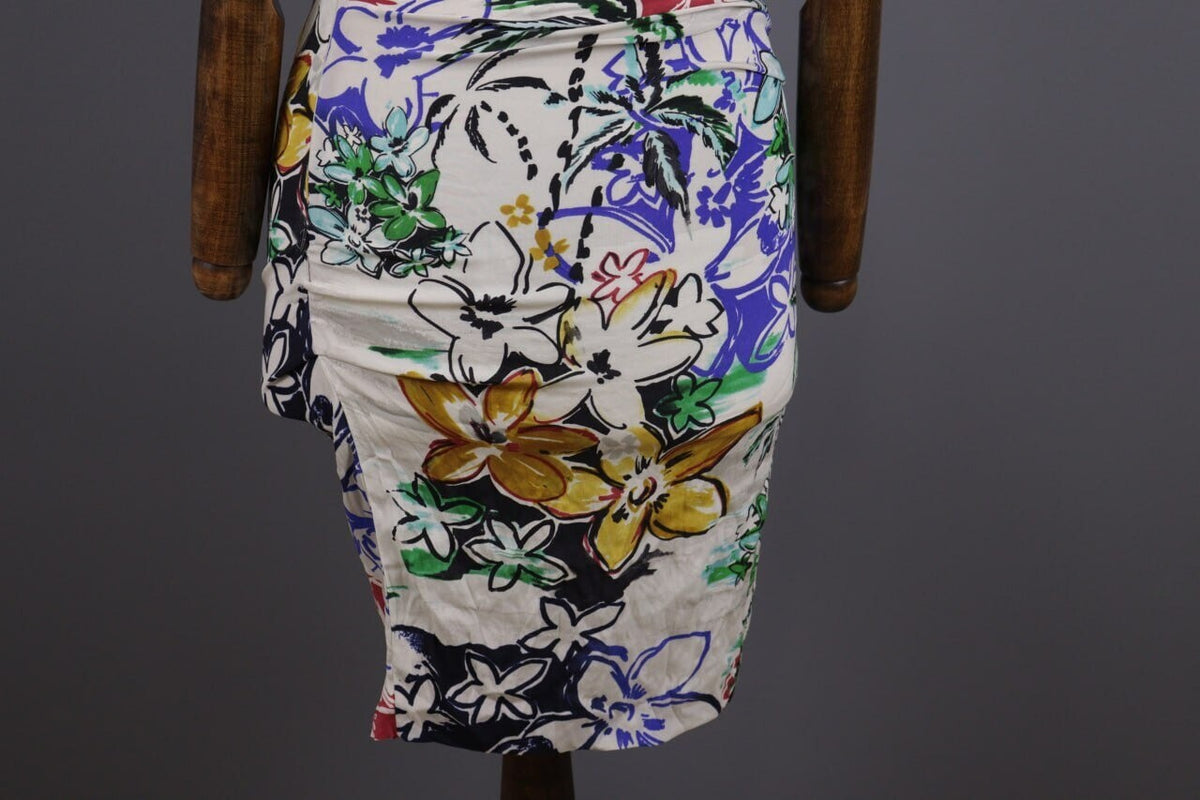 Etro Milano White Floral Silk Short Sleeve Summer Bodycon Dress – Size 42 / M