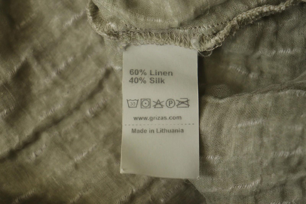 GRIZAS Silver Linen Blend Long Sleeve Crew Neck Summer Casual Maxi Dress Sz 2XL