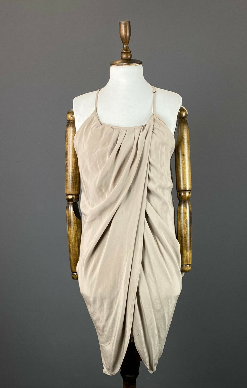 Anine Bing Beige Silk Designer Open Shoulder A-Line Midi Dress – Women's XS