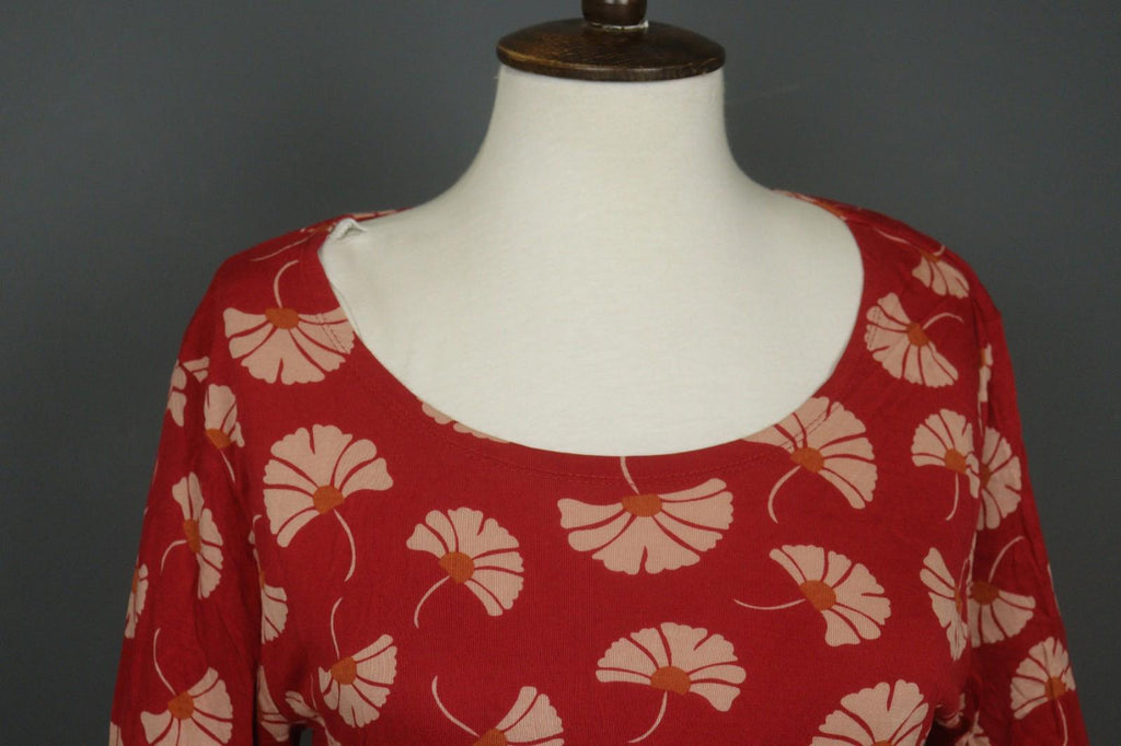 GUDRUN SJODEN Red Tan Floral 100% Modal Classic Long Sleeve Sheath Dress – Size M – Used