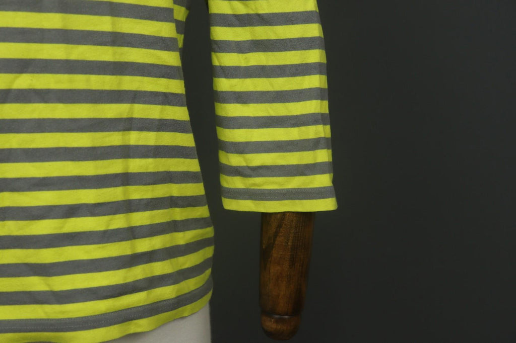 MARIMEKKO Original Yellow Gray Striped 100% Cotton 3/4 Sleeve Knit Top – Size L