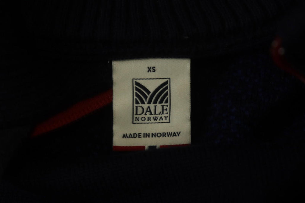 DALE OF NORWAY Navy 100% Wool Knitted Floral Mock Neck 1/4 Zip Sweater – Size XS