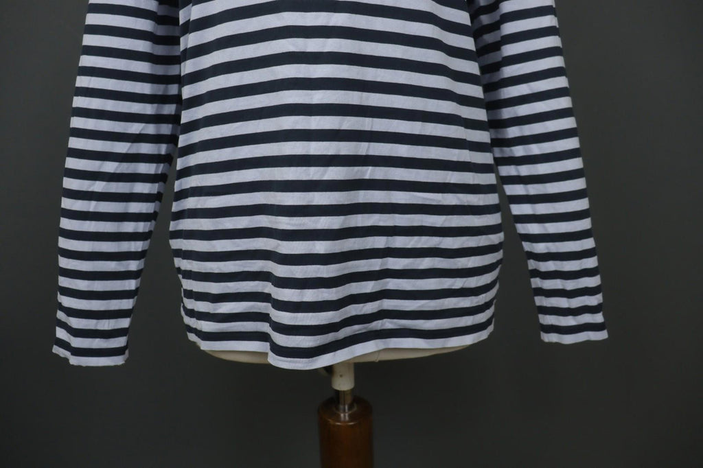 MARIMEKKO PITKAHIHA Navy Blue Striped Long Sleeve Round Neck Pullover Blouse Top