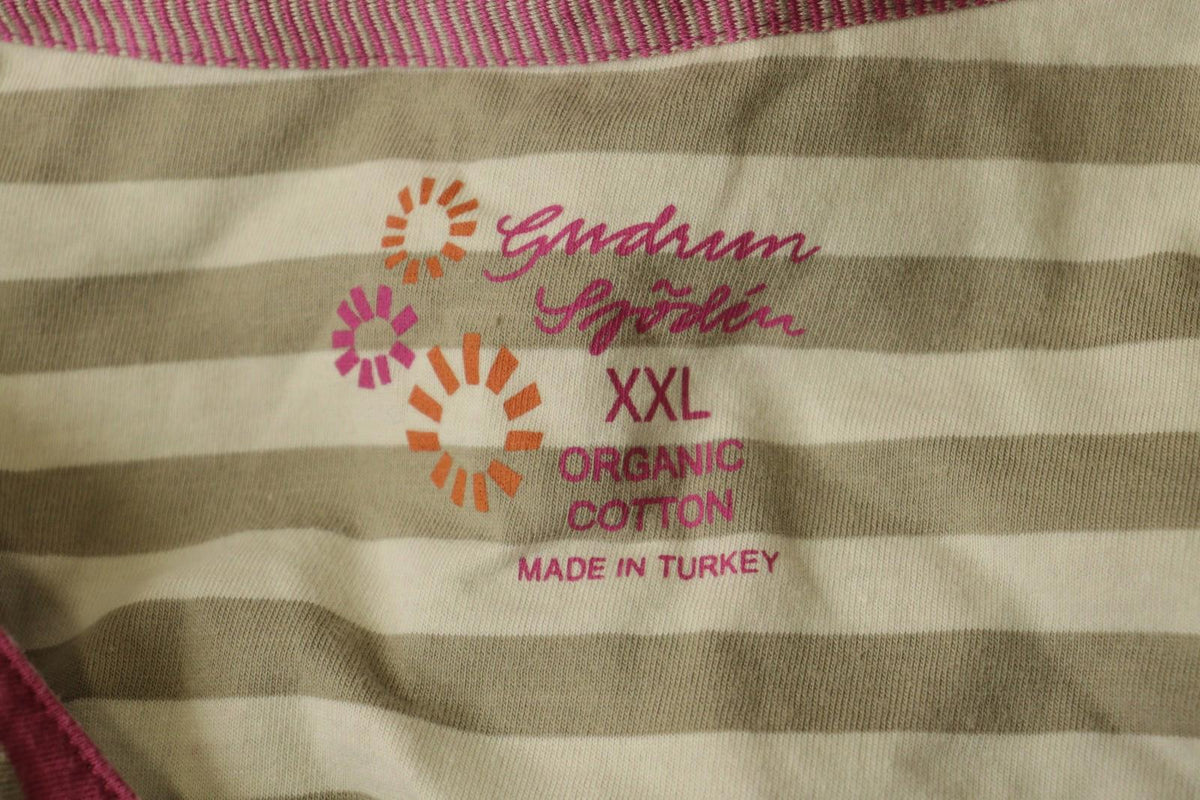GUDRUN SJODEN Pink Tan Striped Organic Cotton Round Neck Maxi Dress – Size 2XL