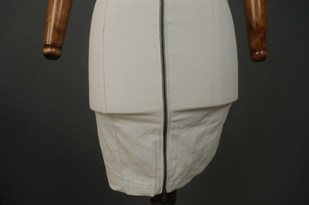 SARAH PACINI White Cotton Sleeveless V-Neck Full Zip Front Bodycon Dress – Size 0