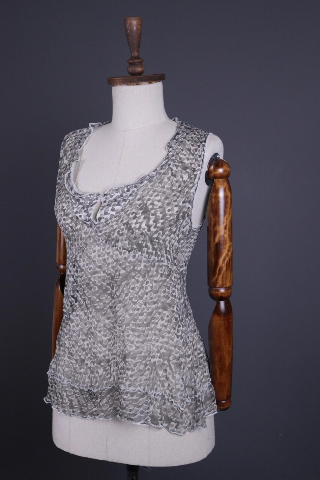 TRANSIT PAR SUCH Gray Silk Abstract Sleeveless Mesh Tank Top – Size M