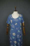 GUDRUN SJODEN Blue Modal Floral Short Sleeve Scoop Neck Shift Dress – Size L