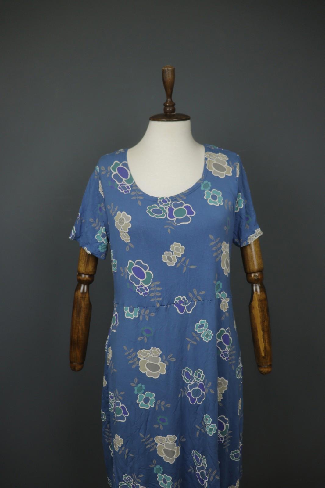 GUDRUN SJODEN Blue Modal Floral Short Sleeve Scoop Neck Shift Dress – Size L