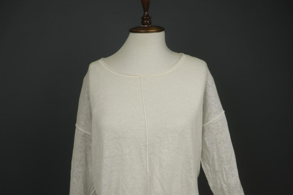 GUDRUN SJODEN White Linen Long Sleeve Round Neck Knit Pullover Sweater – Size M