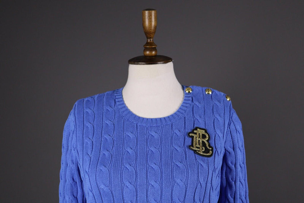 LAUREN RALPH LAUREN Black Label Cable Knit Big Logo Sweater – Size L