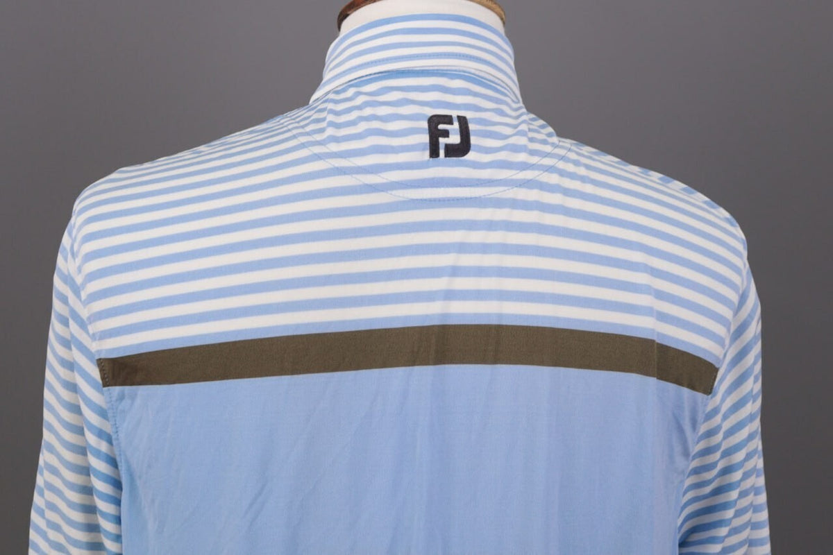FJ FootJoy Athletic Fit Blue Striped Golf Short Sleeve Polo Shirt – Size L
