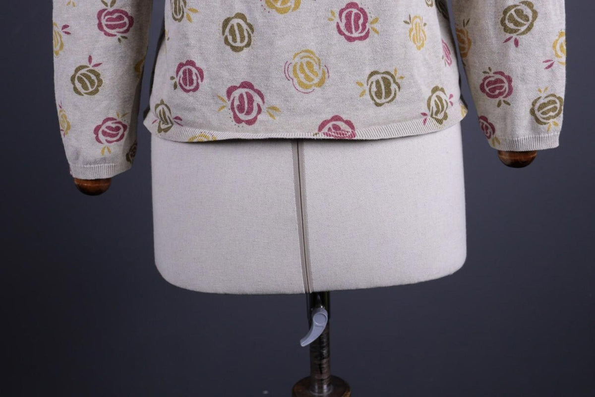GUDRUN SJODEN Beige Floral Knit Cardigan Sweater – Size M