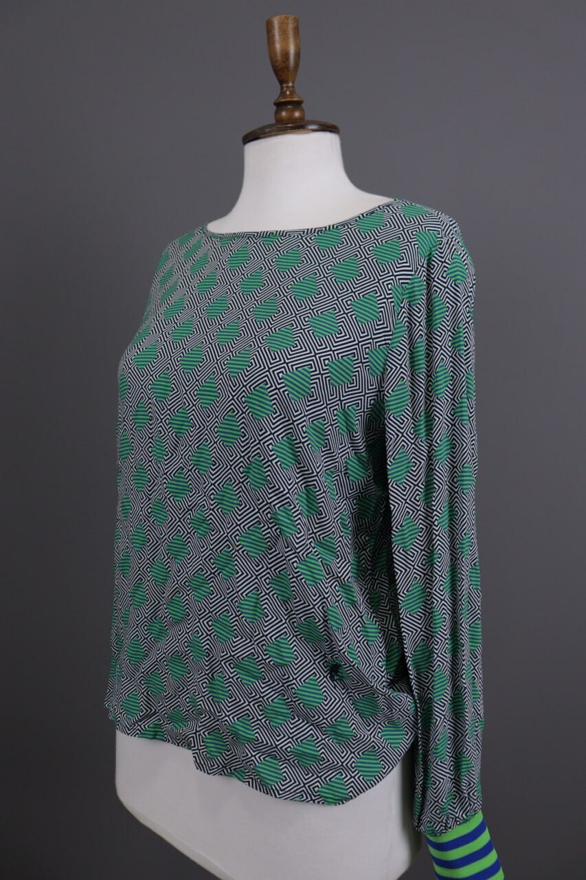 Emily Van Den Bergh Green Geometric Summer Long Sleeve Shirt Top – Size 38