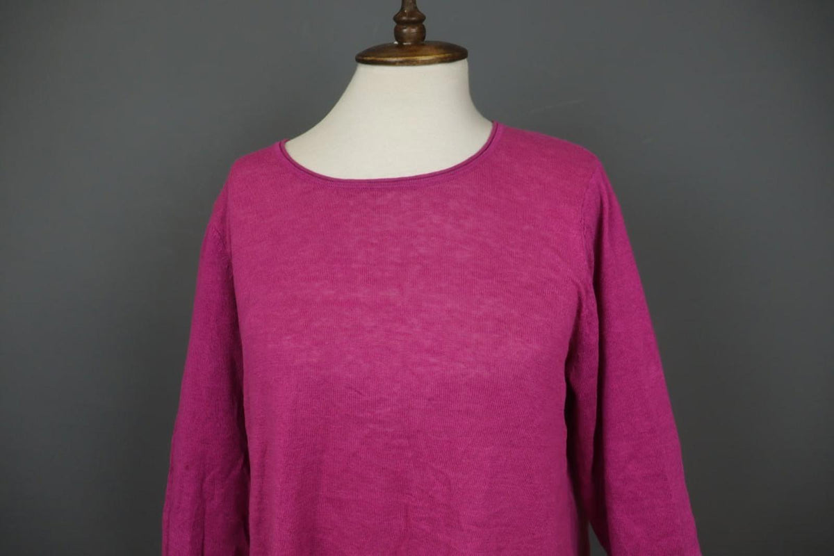 GUDRUN SJODEN Pink Linen Long Sleeve Crew Neck Side Slit Pullover Tunic Top Sz M