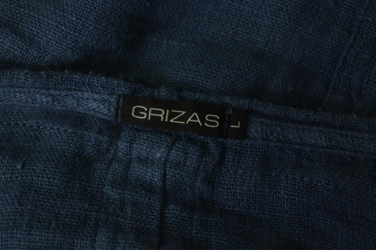 GRIZAS Blue Linen Knitted 3/4 Sleeve Pocket Hem Button Front Cardigan – Size L