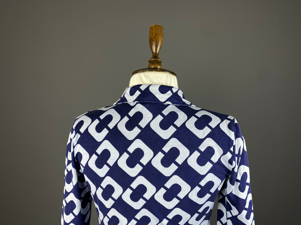 Diane von Furstenberg Blue Silk Open Front Belted A-Line Dress – Women's 2