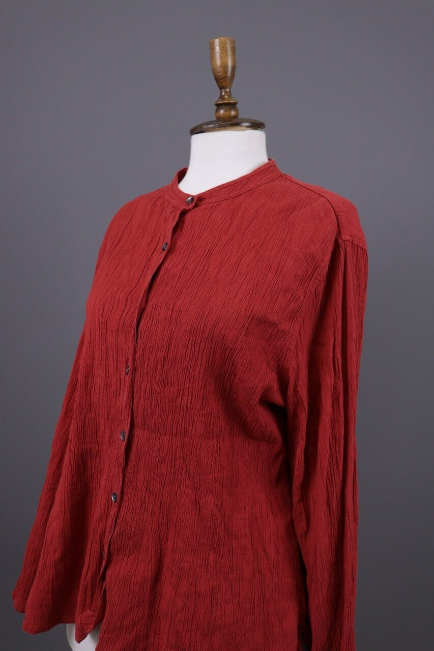 Gudrun Sjoden Red Button Down Asymmetrical Long Sleeve Top Shirt – Size XL