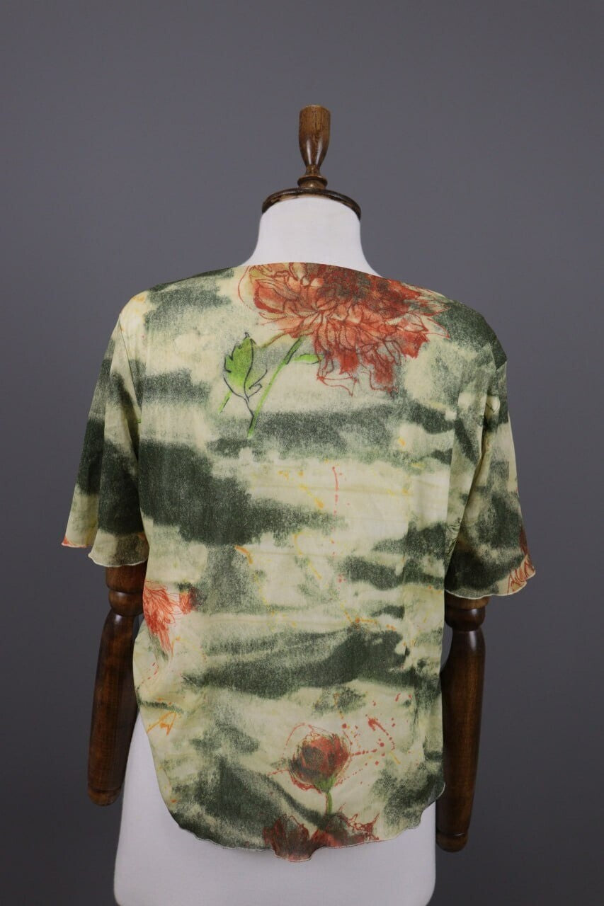 Elisa Cavaletti Green Floral Designer Short Sleeve Blouse Shirt – Size 46 / L