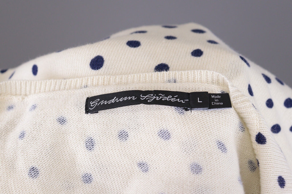 Gudrun Sjoden White Polka Dot Long Sleeve Knit Cardigan Sweater – Size L