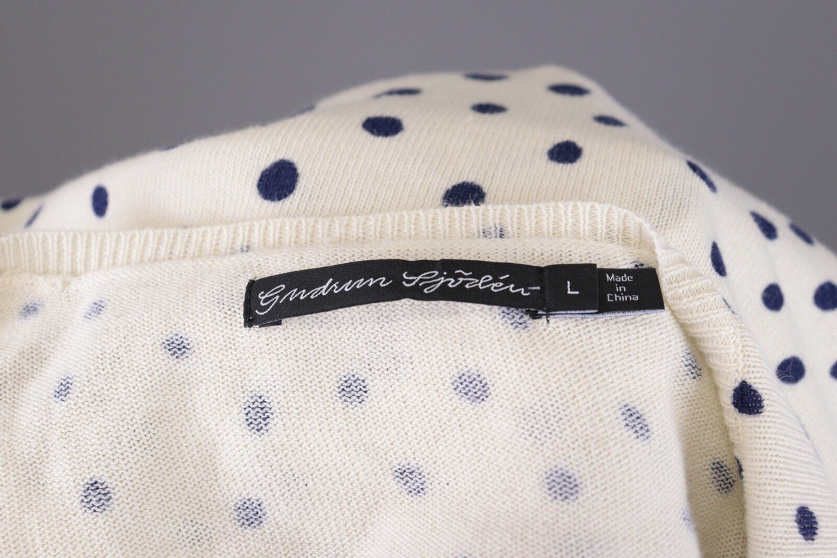 Gudrun Sjoden White Polka Dot Long Sleeve Knit Cardigan Sweater – Size L