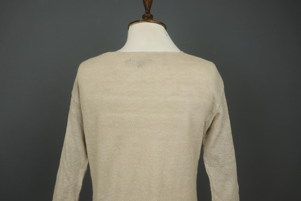 GUDRUN SJODEN Tan 100% Linen Long Sleeve Round Neck Pullover Shift Dress – Size S