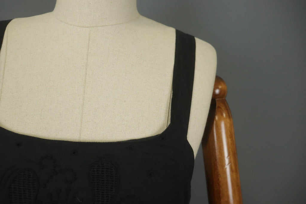 GUDRUN SJODEN Black 100% Cotton Sleeveless Square Neck Backless Tank Dress Sz S