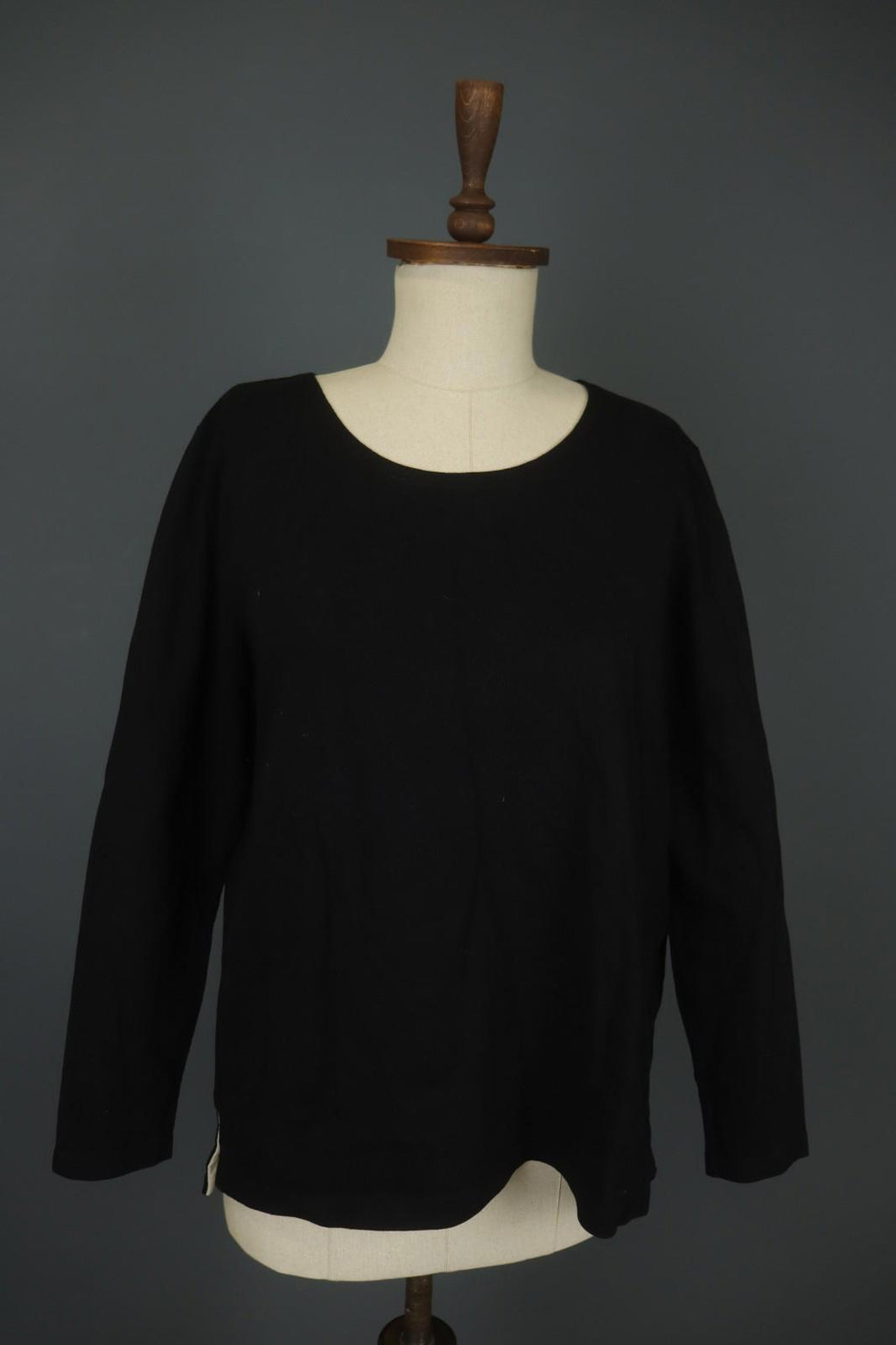 GUDRUN SJODEN Black Cotton Long Sleeve Round Neck Slit Pullover Sweater – Size M