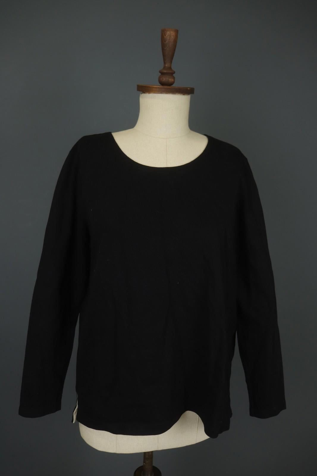 GUDRUN SJODEN Black Cotton Long Sleeve Round Neck Slit Pullover Sweater – Size M